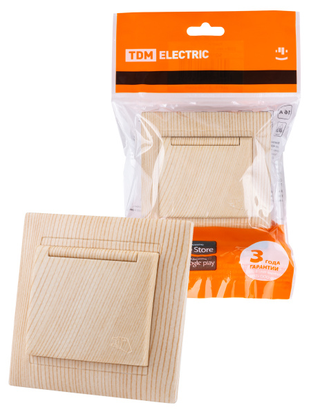 TDM Розетка 2П+З 16А 250В IP44 с крышкой сосна "Лама" SQ1815-0326