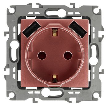 ЭРА 12-4109-14 Медь Розетка 2P+E 16A-250В, штор. с 2xUSB 5В-3А, 12