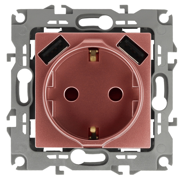 ЭРА 12-4109-14 Медь Розетка 2P+E 16A-250В, штор. с 2xUSB 5В-3А, 12