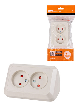 TDM Розетка угловая двойная 2П открытой установки с з/ш IP20 250В 10А сл. кость "Ладога" SQ1801-0242