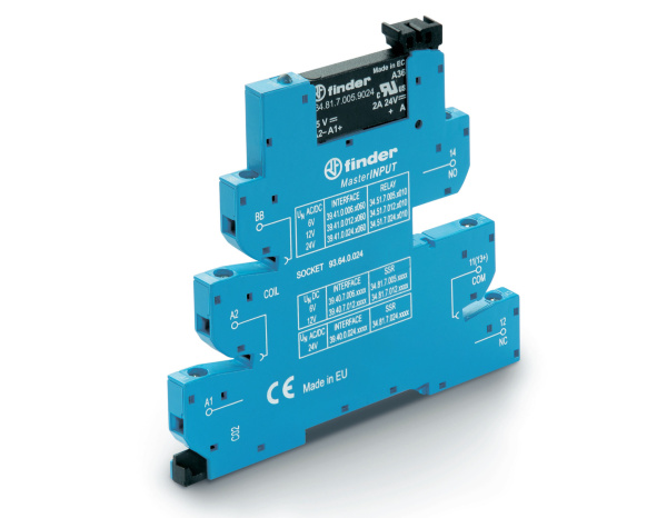 Finder Интерфейсный модуль (сборка 34.81.7.024.8240 + 93.64.0.024), твердотельное реле, серия MasterINPUT; выход 2A (240В АC); питание 24В AC/DC; кате 394000248240