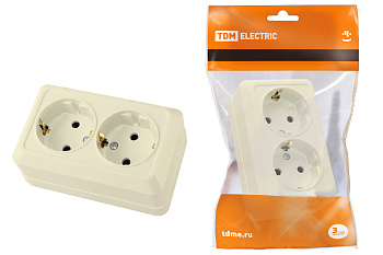 TDM Розетка двойная 2П+3 открытой установки IP20 16А 250В (керамика) сл. кость "Ладога" SQ1801-0213