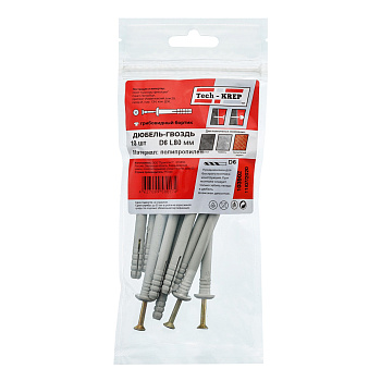 Tech-Krep Дюбель-гвоздь 6х80 гриб. манжета (полипропилен)  (10 шт) - пакет 103902
