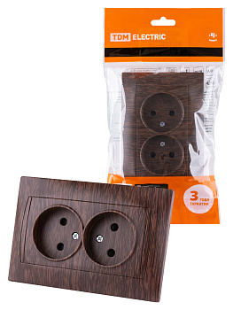 TDM Розетка двойная 2П 10А 250В с защ. шт. венге "Лама" SQ1815-0412