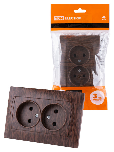 TDM Розетка двойная 2П 10А 250В с защ. шт. венге "Лама" SQ1815-0412