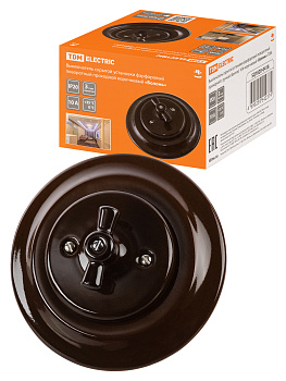 TDM Выключатель скрытой установки фарфоровый поворотный проходной с ручкой (бантик) 10А коричневый «Боло SQ1820-0416