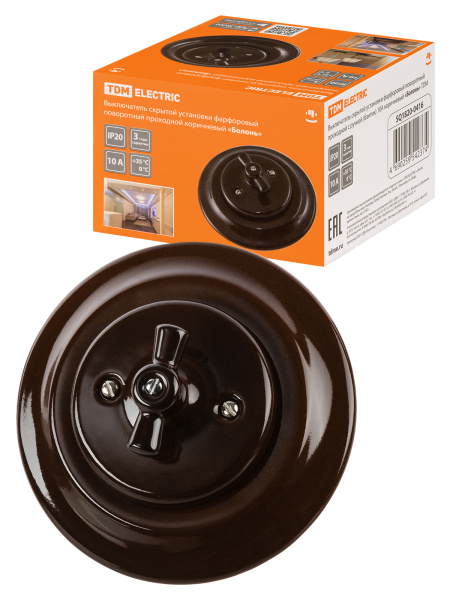 TDM Выключатель скрытой установки фарфоровый поворотный проходной с ручкой (бантик) 10А коричневый «Боло SQ1820-0416
