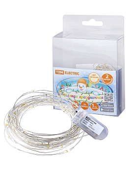 TDM Гирлянда светодиодная "Роса20" 20LED, 2м, 3000К, 2хCR2032 , SQ0361-0054