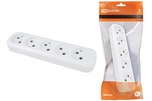 TDM Колодка розеточная 5 гнезд 2П б/з 10А 250В белая SQ1806-0034