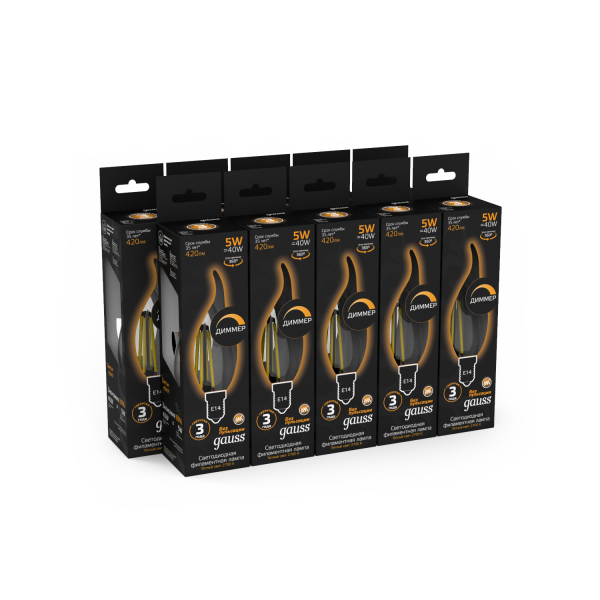 Купить Gauss Лампа Filament Свеча на ветру 5W 420lm 2700К Е14 диммируемая LED 104801105-D