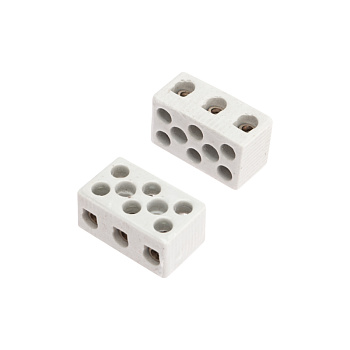 Клемма керамическая винтовая КВ 10 мм² 3 пары контактов с крепежным отверстием (84 шт./уп.) Rexant 07-6226