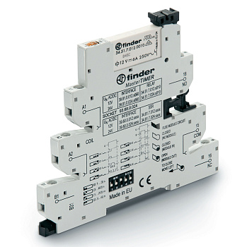 Finder Интерфейсный модуль сборка 34.51.7.012.0010 + 93.68.0.024, электромеханическое реле с таймером, серия MasterTimer, 1CO 6A; контакты AgNi; питан 398100120060