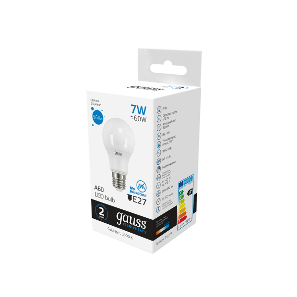 Купить Gauss Лампа Elementary A60 7W 560lm 6500K E27 LED 23237A