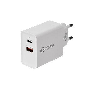Сетевое зарядное устройство для iPhone/iPad Type-C + USB 3.0 с Quick charge, белое Rexant 16-0278