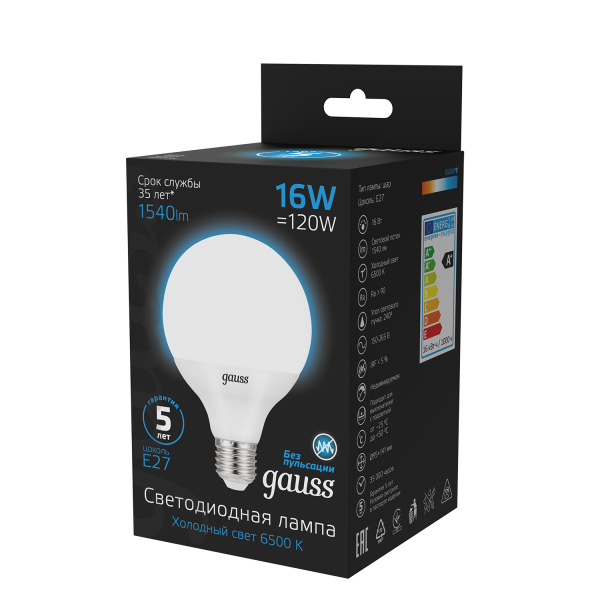 Купить Gauss Лампа G95 16W 1400lm 6500K E27 LED 105102316