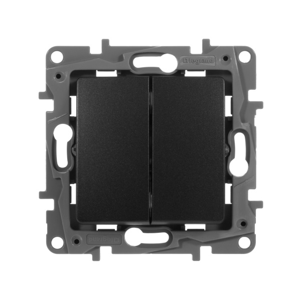 Legrand Etika Антрацит Выключатель 2-клавишный, авт.клеммы, 10 AX, 250 В 672602