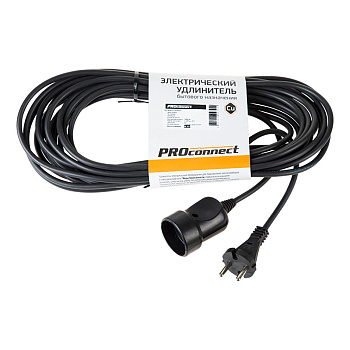 PROconnect Удлинитель-шнур ПВС 2х0.75, 10 м, б/з, 6 А, 1300 Вт, IP20, черный (Сделано в России) 11-7114