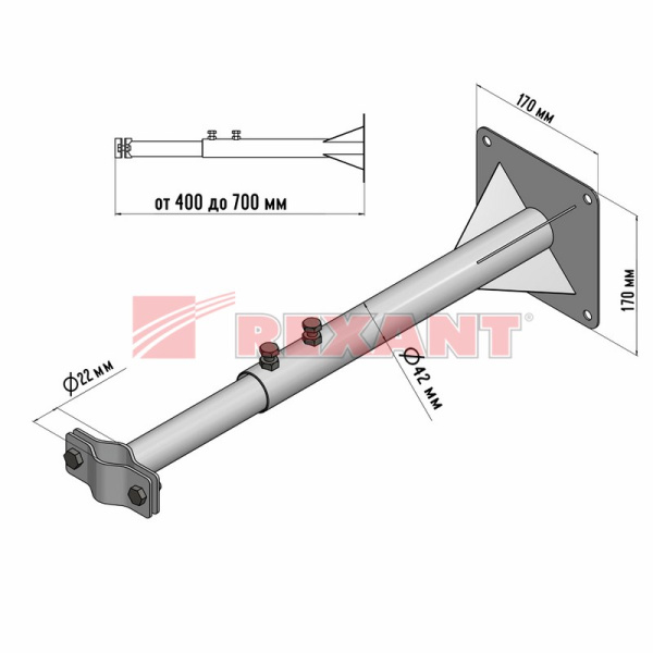Купить Кронштейн для мачт КРЫМ телескопический 40-70см Rexant 34-0592