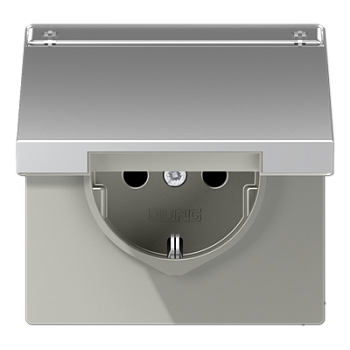 JUNG LS990 Алюминий Розетка штепсельная Schuko 16A 250V с полем для надписи и откидной крышкой AL1520NAKL