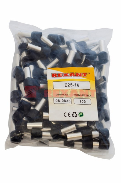 Купить Наконечник штыревой втулочный изолированный F-16мм 25мм² (НШВи 25-16) черный Rexant 08-0833