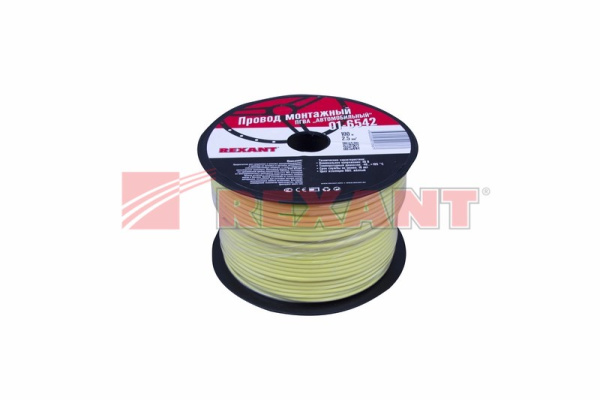 Купить Провод ПГВА 1 х 2.50мм², 100м, ЖЕЛТЫЙ Rexant 01-6542