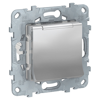 SE Unica New Алюминий Розетка с/з со шторками, с крышкой, 16А, 250В, IP40 NU503730TA