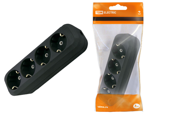 TDM Колодка розеточная 4 гнезда 2П+3 16А 250В черная SQ1806-0114