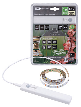 TDM Умная подсветка SMD2835-30LED/m-IP20-5В-2,4Вт-3000 К(1 м), датчик движ., 4хААА SQ0331-0502