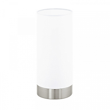 Eglo Лампа настольная DAMASCO 1, 1х60W(E27), Ø100, H215, сталь, никель матовый/cатиновое стекло, белый 95775