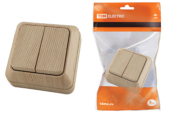 TDM Выключатель 2-кл. открытой установки IP20 10А, сосна "Ладога" SQ1801-0044