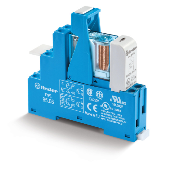 Finder Интерфейсный модуль (сборка 40.62.7.012.0000 + 99.02.9.024.99 + 95.05SPA), электромеханическое реле; 2CO 10A; контакты AgNi; питание 12В DC (чу 486270120050SPB