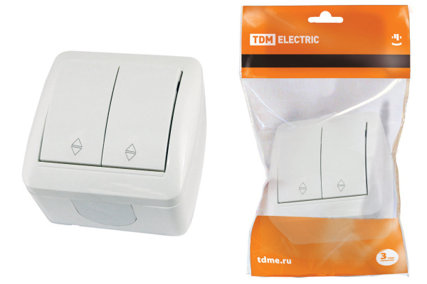 TDM Выключатель на 2 направления 2-кл. открытой установки IP44 10А белый "Селигер" SQ1818-0012