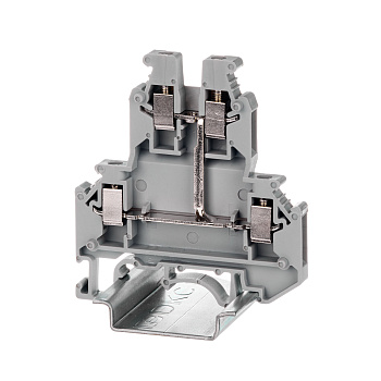 DKC Nuputuk Клемма двухуровневая, винтовой зажим, 4 точки подключения, уровни соединены перемычкой, 2.5 кв.мм, серая