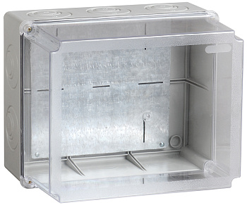 IEK Коробка КМ41348 распаячная для о/п 240х195х165 мм IP55 (RAL7035, монт. плата, кабельные вводы 5 шт)