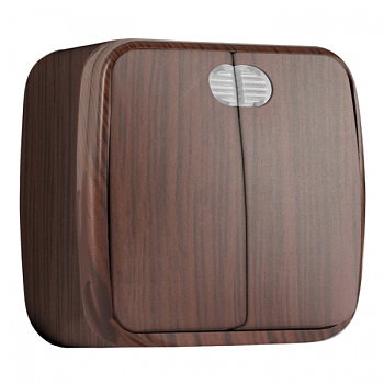 EKF Basic Минск Темное дерево Выключатель 2-кл с индикатором,10А, ОП