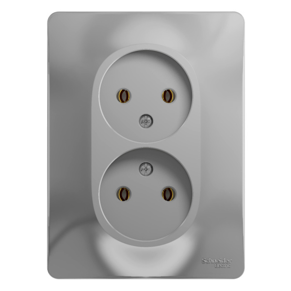 Systeme Electric Glossa Алюминий Розетка 2-я б/з (в сборе с рамкой)