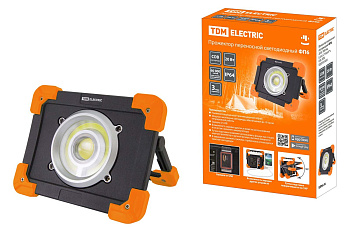 TDM Прожектор переносной светодиодный ФП6, 20 Вт, 1800 лм, Li-Ion 3,7 B 6,6 A*ч, USB, SQ0350-0056