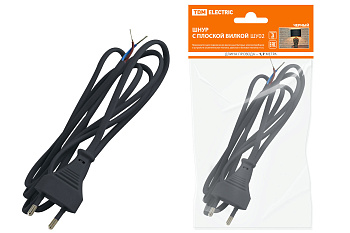 TDM Шнур с плоской вилкой ШУ02 ШВВП 2х0,75мм2 1,7 м. черный SQ1305-0012