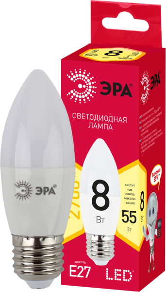 ЭРА Лампочка светодиодная RED LINE LED B35-8W-827-E27 R Е27 / E27 8 Вт свеча теплый белый свет Б0054241