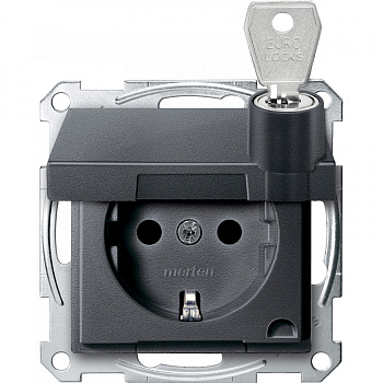 SE Merten SM Антрацит Розетка Schuko с крышкой запирающейся на замок, с защитными шторками, безвинт. зажим MTN2315-0414