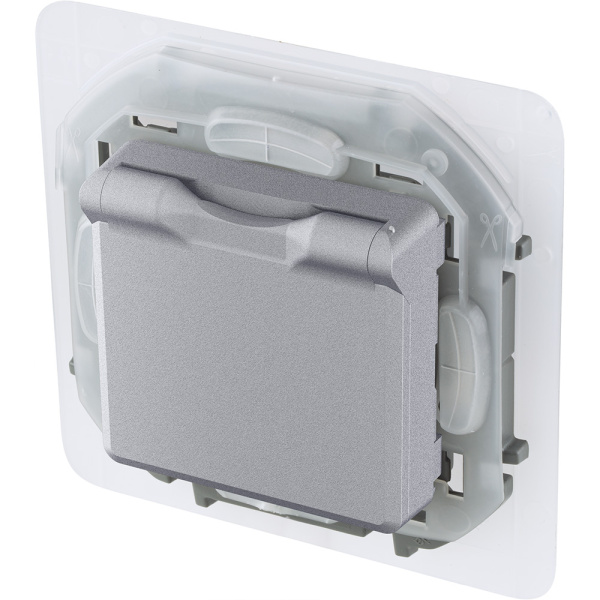 Купить Legrand INSPIRIA Алюминий Розетка 2К+З IP 44 с откидной крышкой и шторками - немецкий стандарт - 16 А - 250 В 673742