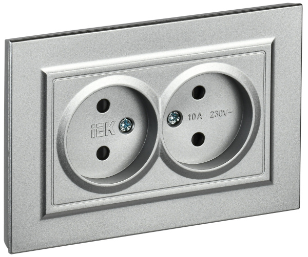 IEK BRITE Алюминий Розетка 2-я без з/к с з/ш 10А в сборе РСш12-2-БрА