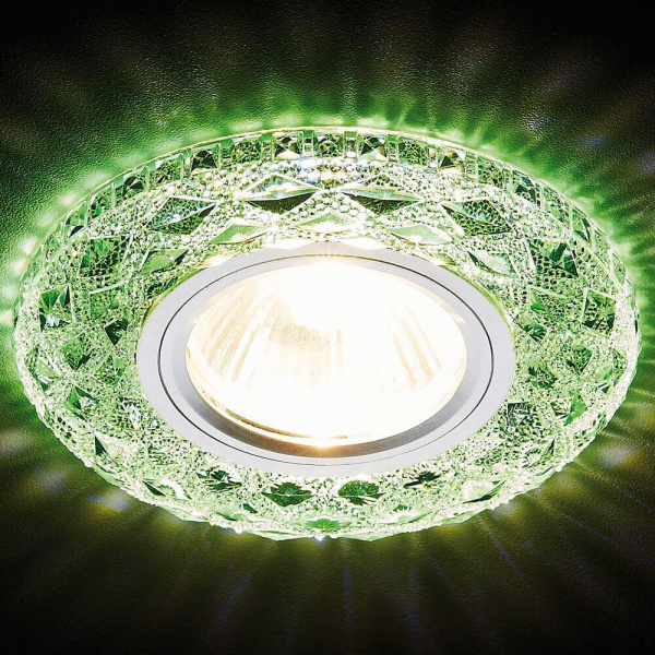 Купить Ambrella Встраиваемый точечный светильник со светодиодной лентой S288 GR хром/изумруд хрусталь/MR16+3W(LED WHITE)