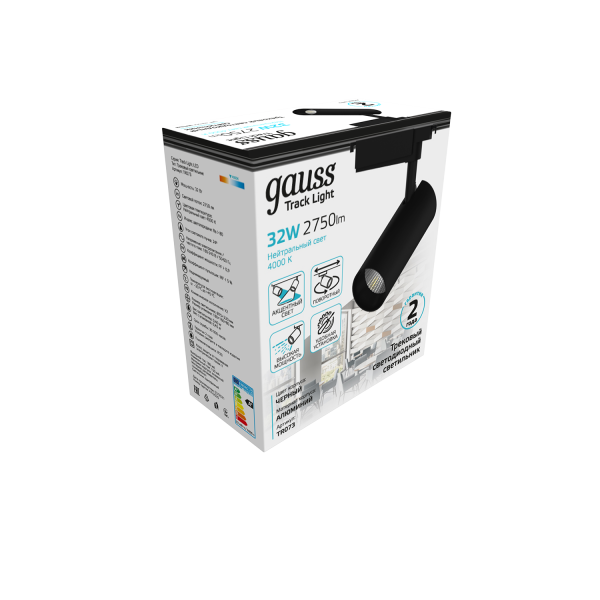 Купить Gauss Светильник трековый цилиндр 32W 2750lm 4000K 180-240V IP20 75*220мм черный угол 24º LED TR073