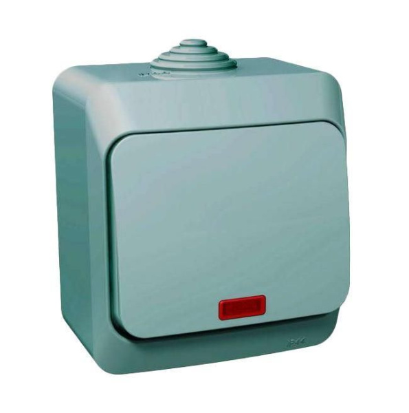 Купить Systeme Electric Этюд наруж Серый Выключатель 1-клавишный с подсветкой IP44