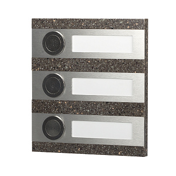 Zamel Кнопка звонка интерьерная, тройная прямоугольная, нерж. сталь/коричневый искусств. камень, 50 В PDK-250/3-BRA