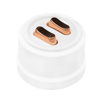 BIRONI Лизетта Пластик Белый Выключатель кнопочный проходной 2-кл (клавишный), ручка Медь B1-222-21-C-PB