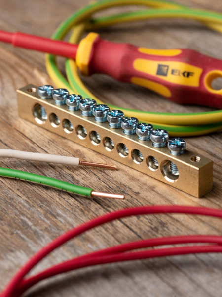 Купить EKF PROxima Шина PEN "ноль-земля" (8х12мм) 10 отверстий латунь крепеж по краям