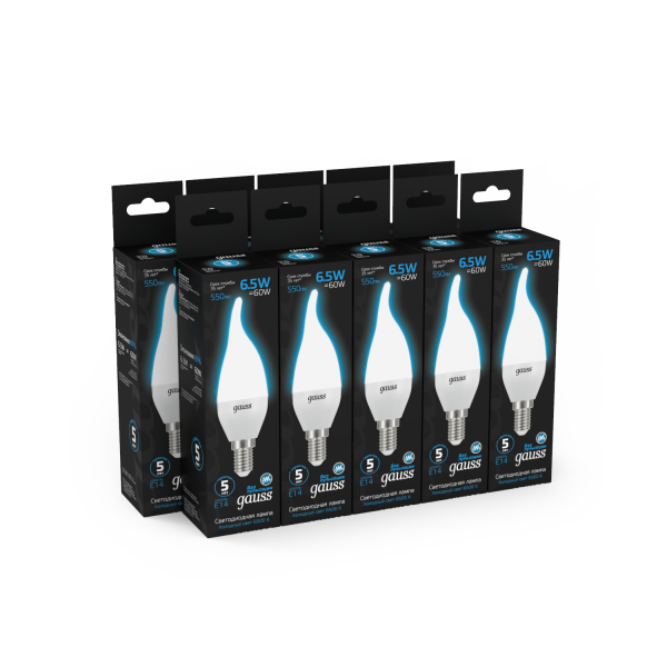 Купить Gauss Лампа Свеча на ветру 6.5W 550lm 6500K E14 LED 1/10/50 104101307