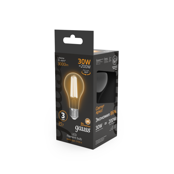 Купить Gauss Лампа Filament А70 30W 3000lm 2700К Е27 LED 1/10/40 102902130